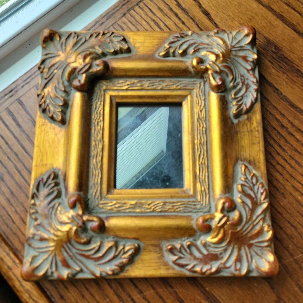 VTG Gold Ornate Wall Mirror Baroque Rococo Small Accent Gilt Composite Frame